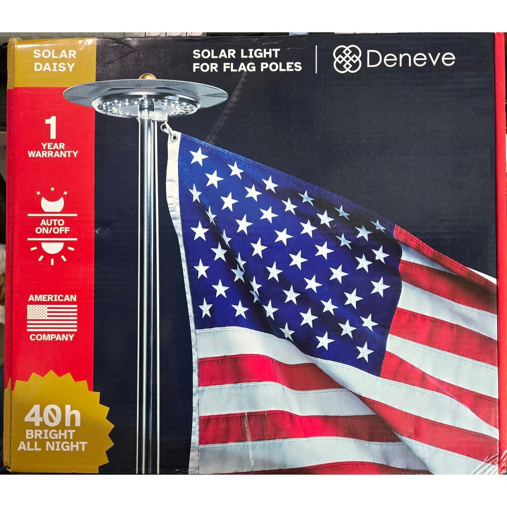 Deneve Solar Flag Pole Light Daisy S0100 40Hr LED Auto On/Off New
